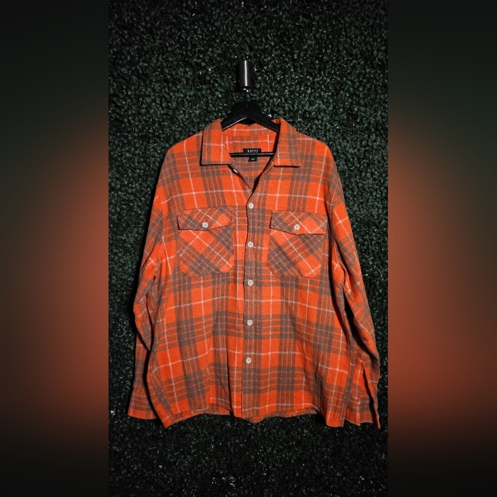 Boohoo Mens Orange Plaid Casual Button Down Shirt - Picture 3 of 5